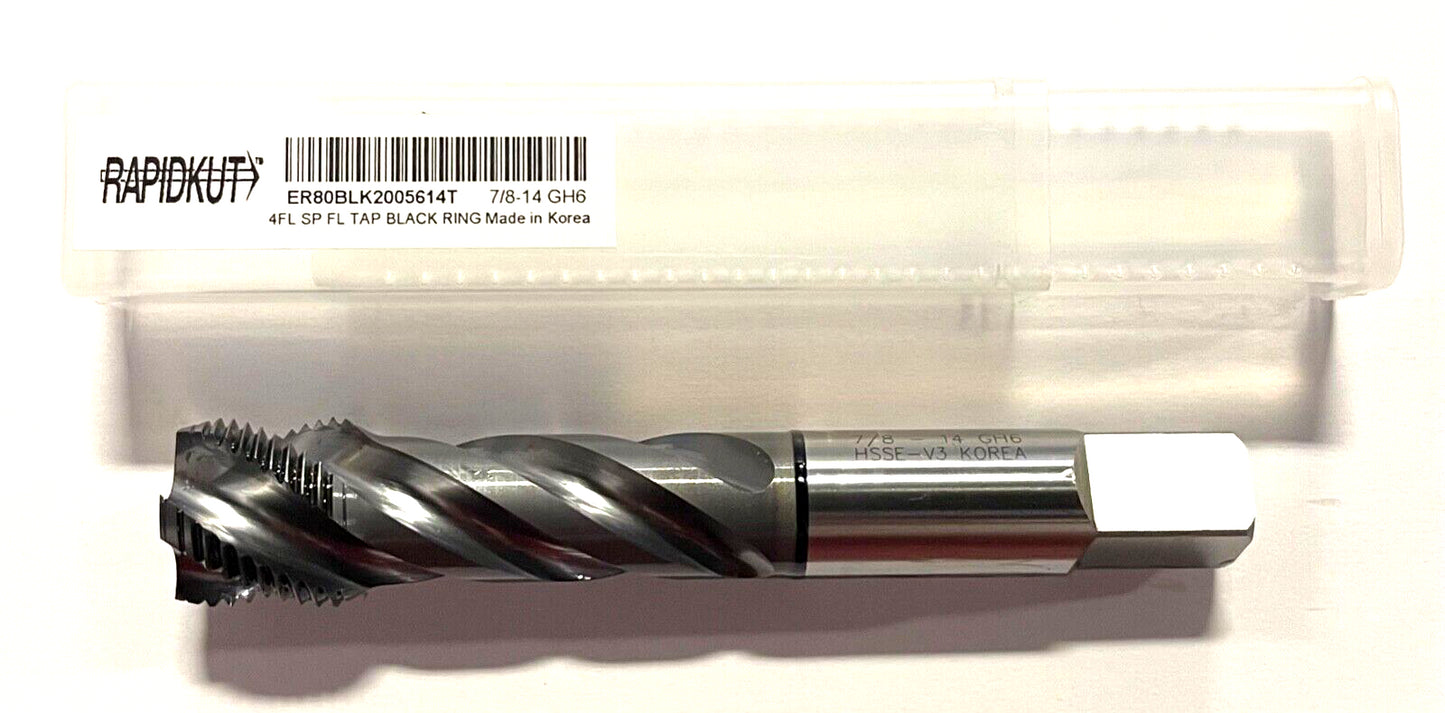 RapidKut 7/8-14 HSSE-V3 Semi-Bottoming Tap Spiral Flute TiCN Black Ring 4FL GH6