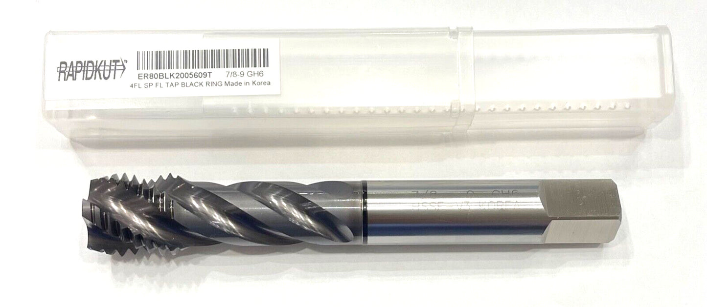 RapidKut 7/8-9 Tap HSSE-V3 Spiral Flute Semi-Bottoming Tap TiCN GH6 4 Flute