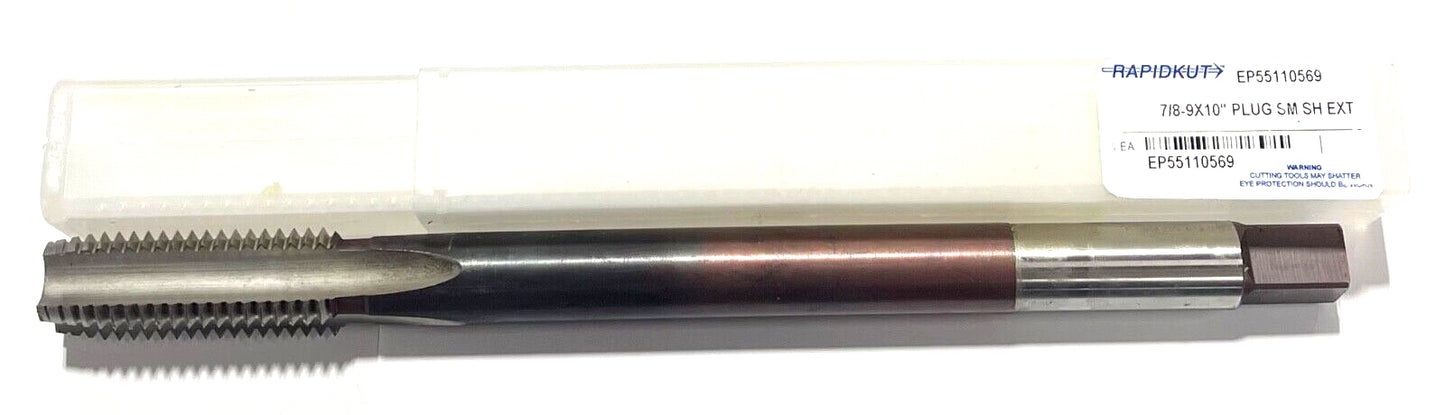 RapidKut 7/8"-9 x 10" HSS Hand Tap Extension 4 Flute H4 Plug Tap USA Made