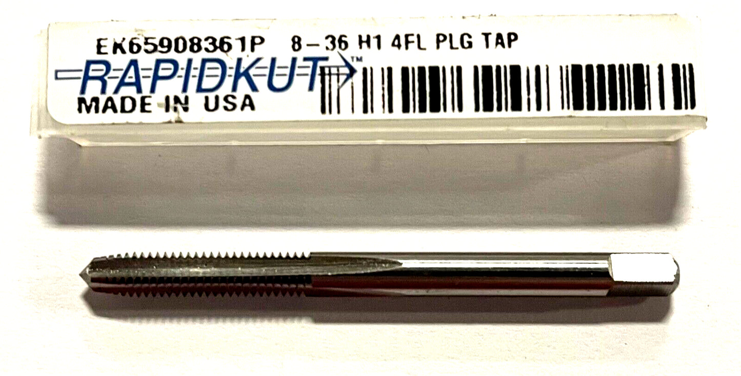 RapidKut 8-36 Hand Tap HSS H1 Bright Finish 4 Flute Plug Tap USA Made