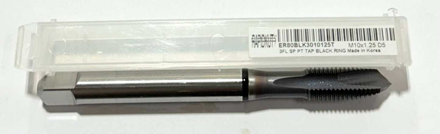 RapidKut M10 x 1.25mm HSSE-V3 Spiral Point Plug Tap Black Ring D5 TiCN Coated