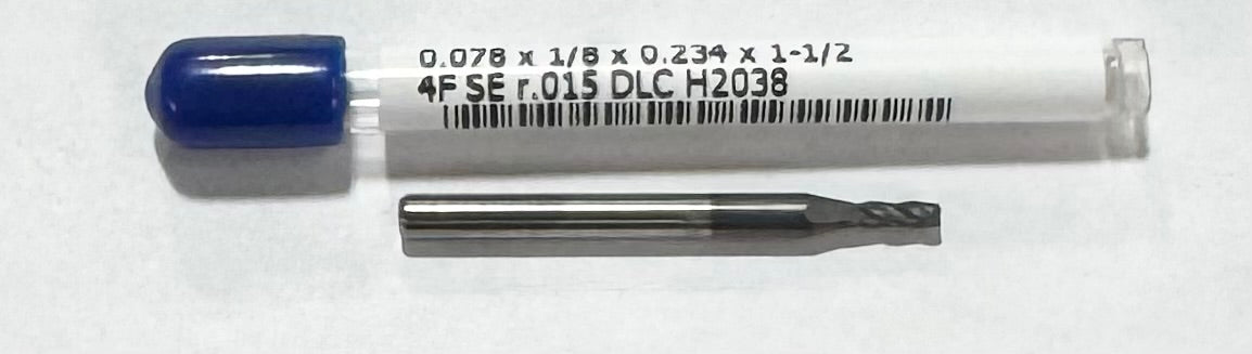 RapidKut .078" Carbide End Mill 4 Flute DLC Coated .015" Radius