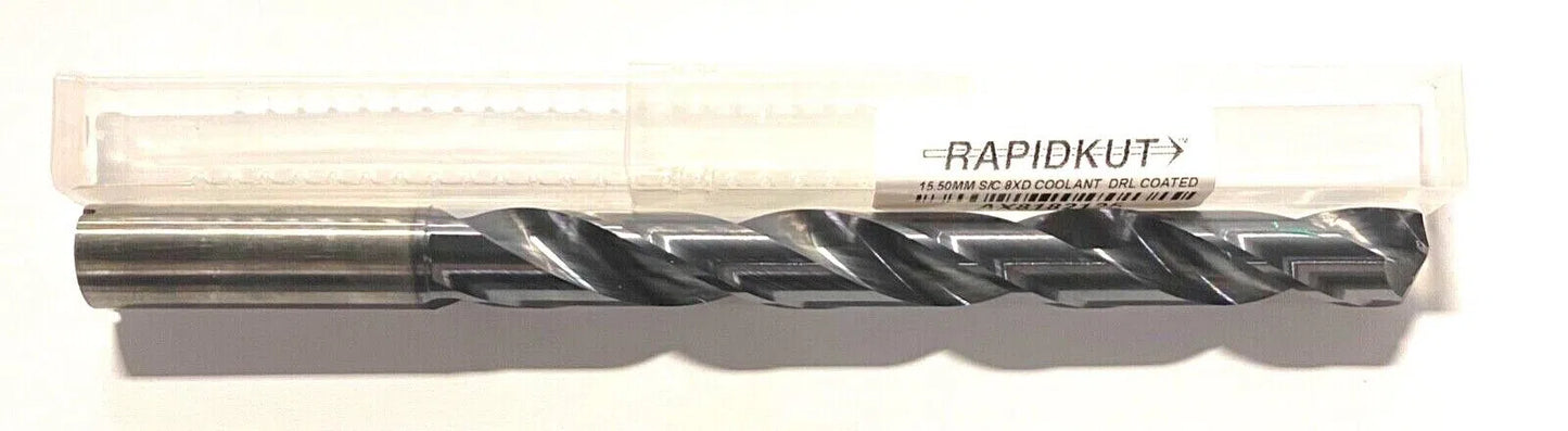 Rapidkut 15.5mm Solid Carbide Drill TiAlN Coolant Thru 8xD 140° 2 Flute USA Made