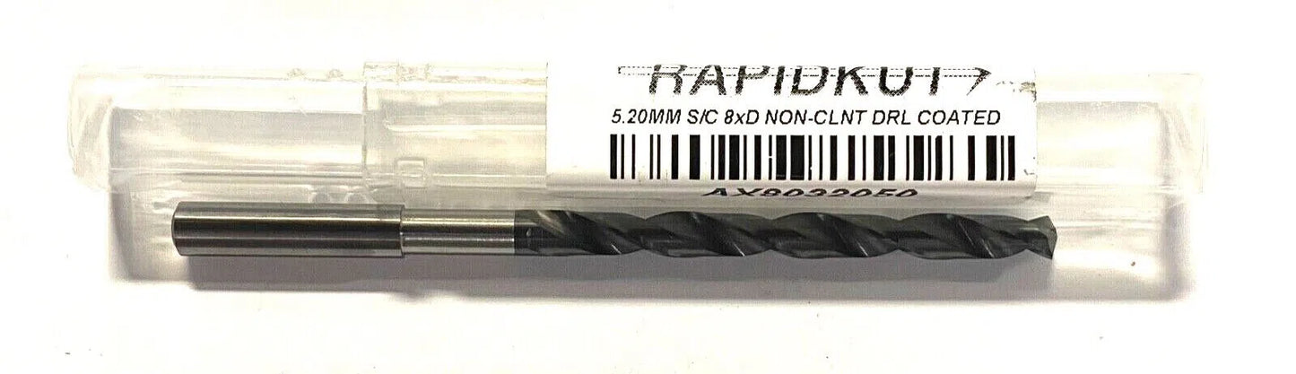 Rapidkut 5.2mm Solid Carbide Drill 8xD TiAlN Coated 140° Point 30° Helix USA