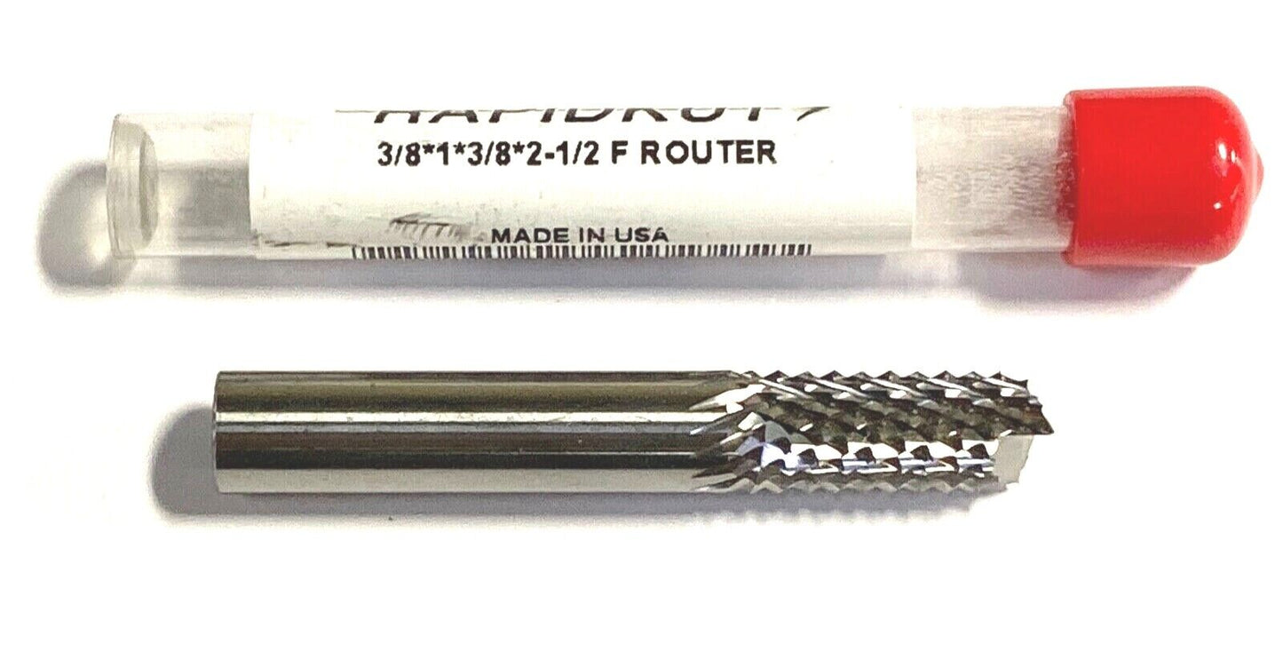Rapidkut Solid Carbide Router 3/8" x 1" x 3/8" x 2-1/2" Fishtail Style USA Made