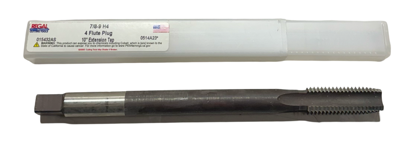 Regal 7/8"-9 HSS 10" Extension Tap 4 Flute Plug H4 USA Made