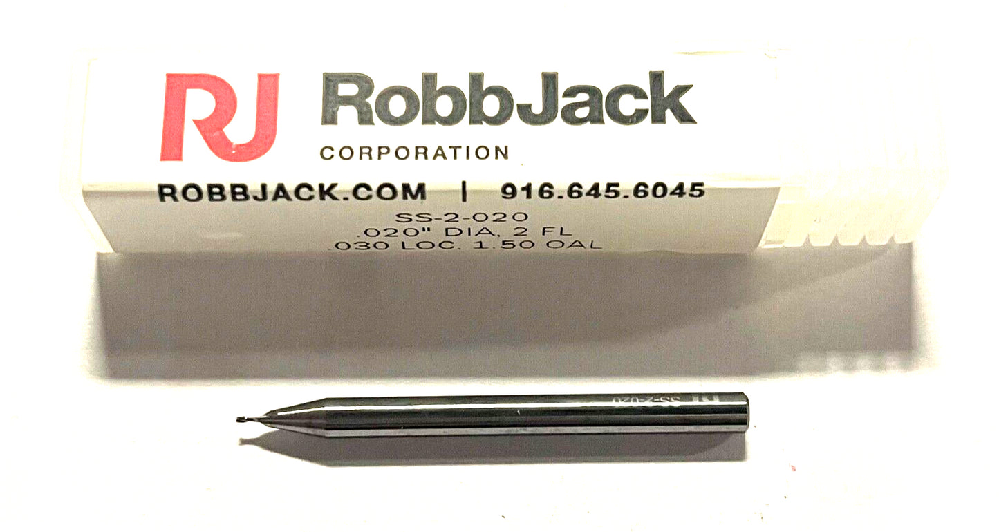 Robb Jack .020" Carbide End Mill 2 Flute 30° Helix USA Made