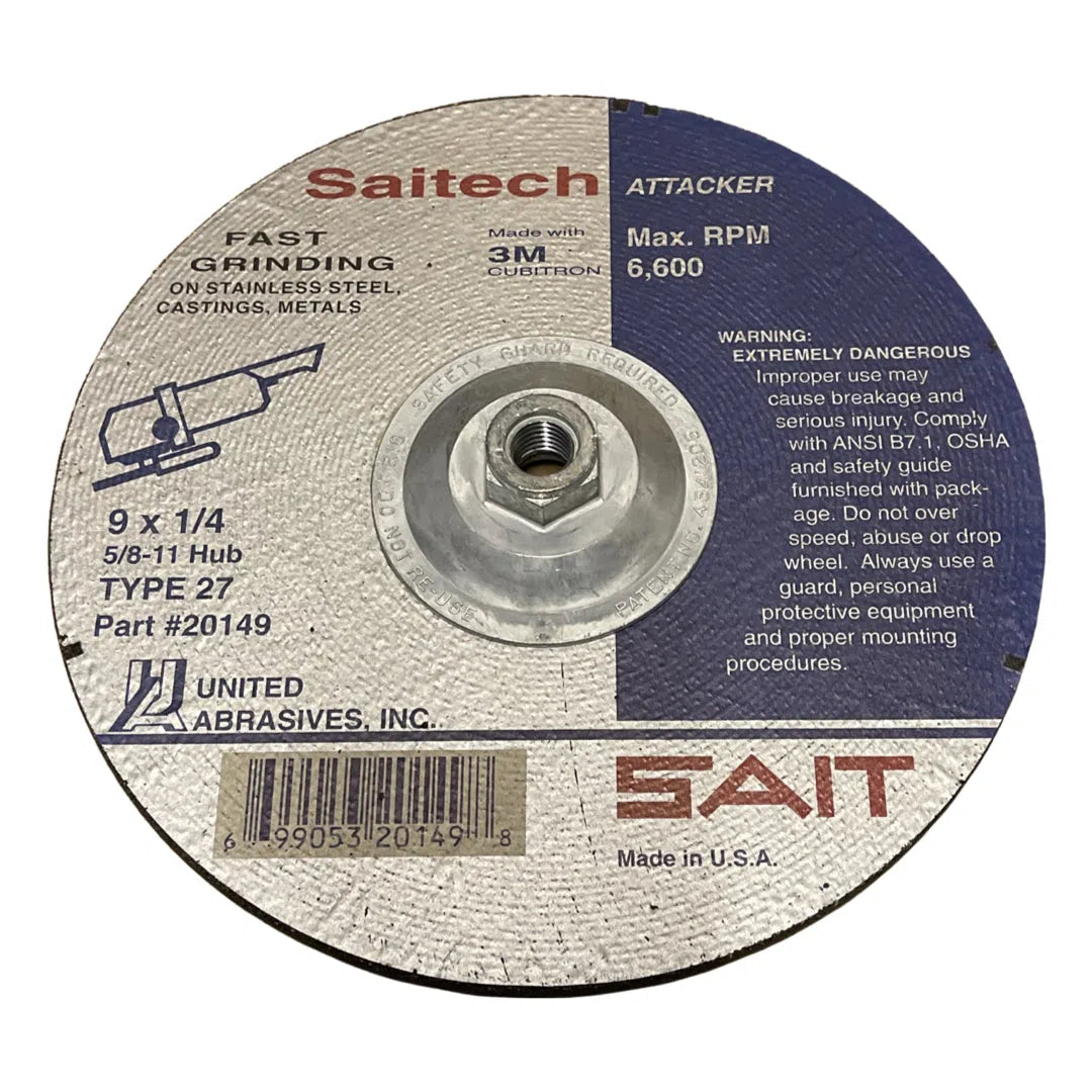 SAIT 9" x 1/4" x 5/8-11 Depressed Center Wheel Type 27 Ceramic SAITECH