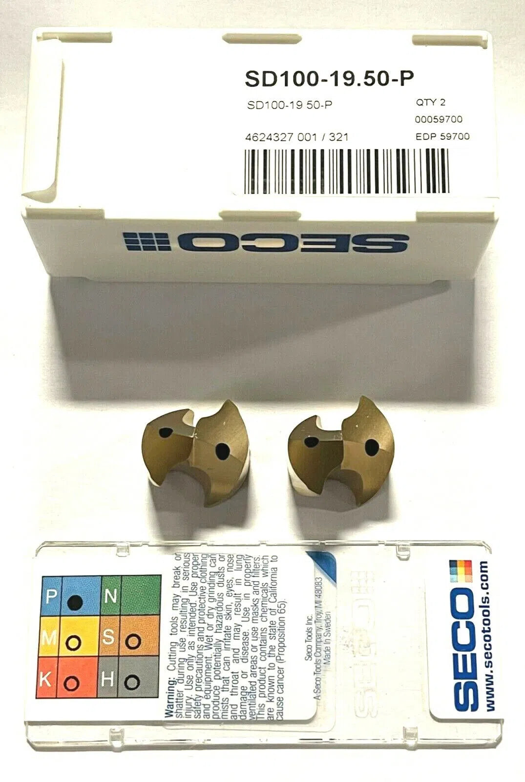 SECO SD100-19.50-P Carbide CROWNLOC Exchangeable Tip Drill 59700 2 Pack
