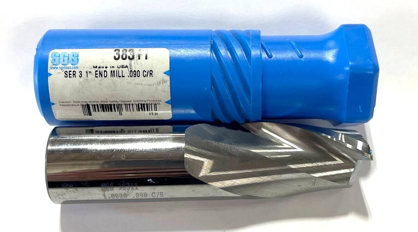 SGS 1" Carbide End Mill .090" Corner Radius 2 Flute USA Made 38311