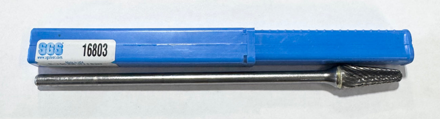SGS 1/4" Carbide Burr SL-4 Double Cut Ball Nose Cone Shape Long Shank USA