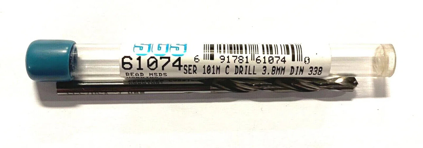 SGS 3.8mm Solid Carbide Drill 2 Flute 5xD 118° USA Made 61074