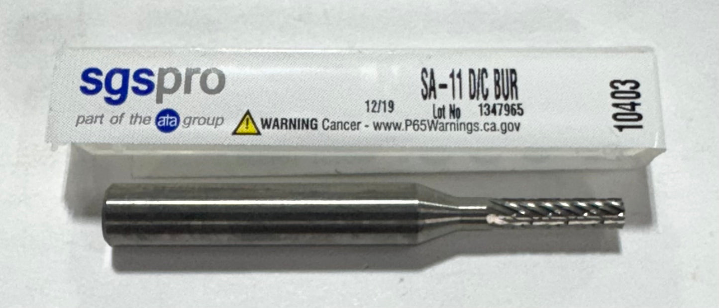 SGS PRO 1/8" Carbide Burr SA-11, Cylinder, Double Cut