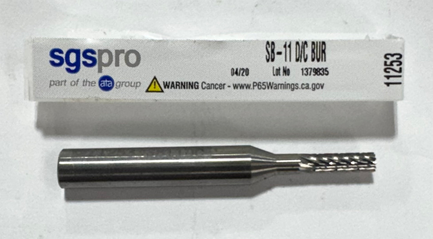 SGS PRO 1/8" Carbide Burr SB-11, Cylinder with end Cut, Double Cut