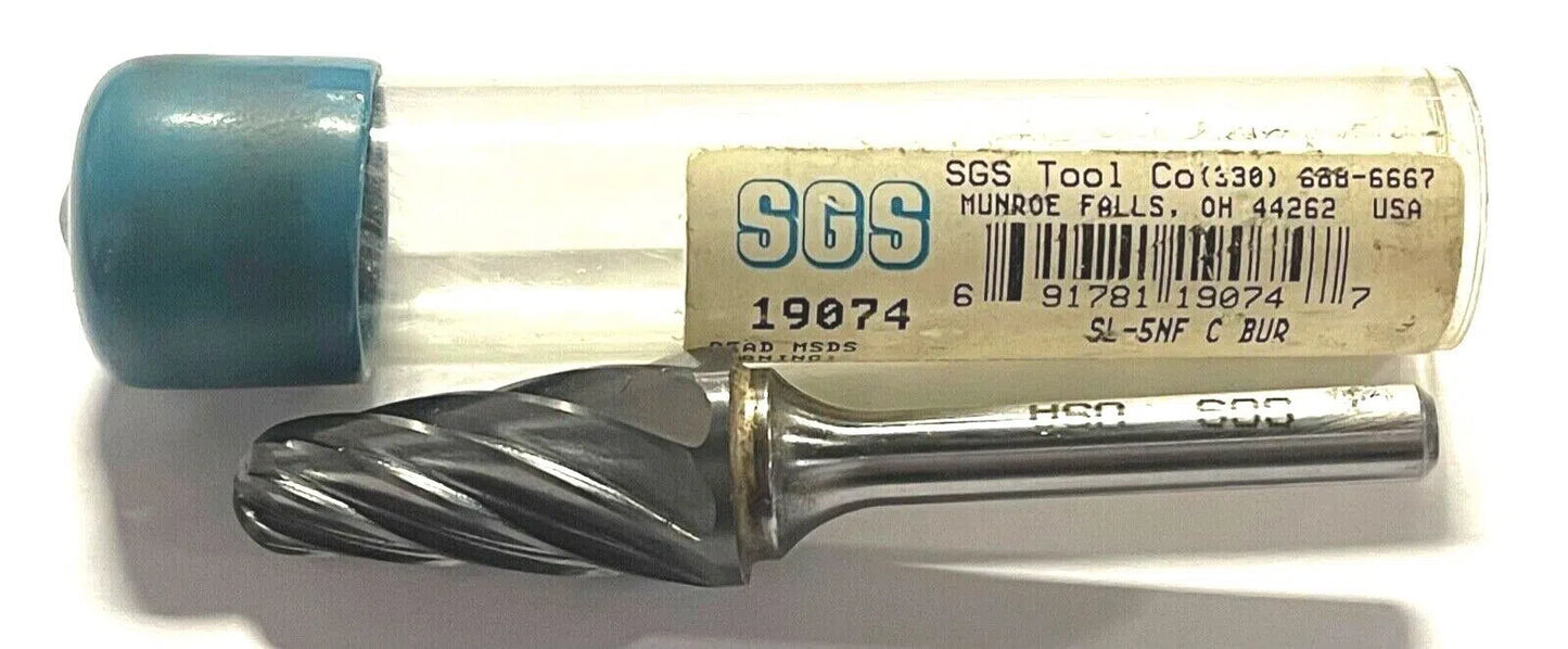 SGS SL-5NF Carbide Taper Burr Single Cut 5/8" Diameter 1/4" Shank 14° Angle
