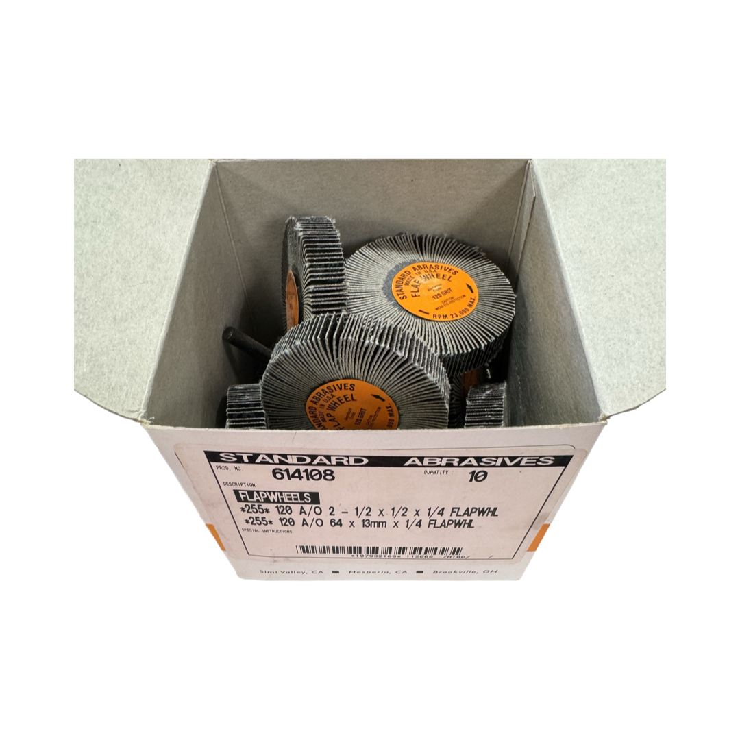 Standard Abrasives 2-1/2" x 1/2" x 1/4" Mounted Flap Wheel 120 Grit AO 10 pack