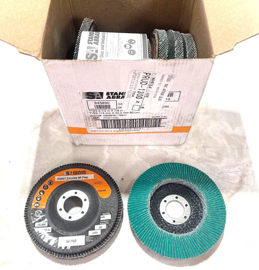 Standard Abrasives 4-1/2" x 7/8" Flap Disc Type 29 Zirconia Alumina 80 Grit 10pk