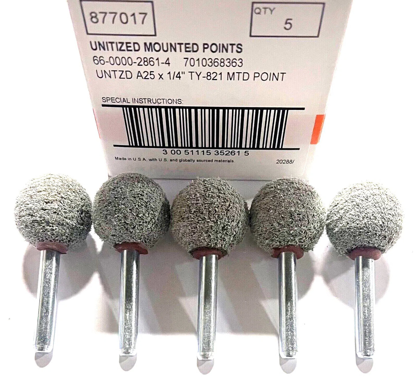 Standard Abrasives A25 1" x 1" Unitized Mounted Points 1/4" Shank 5 Pack