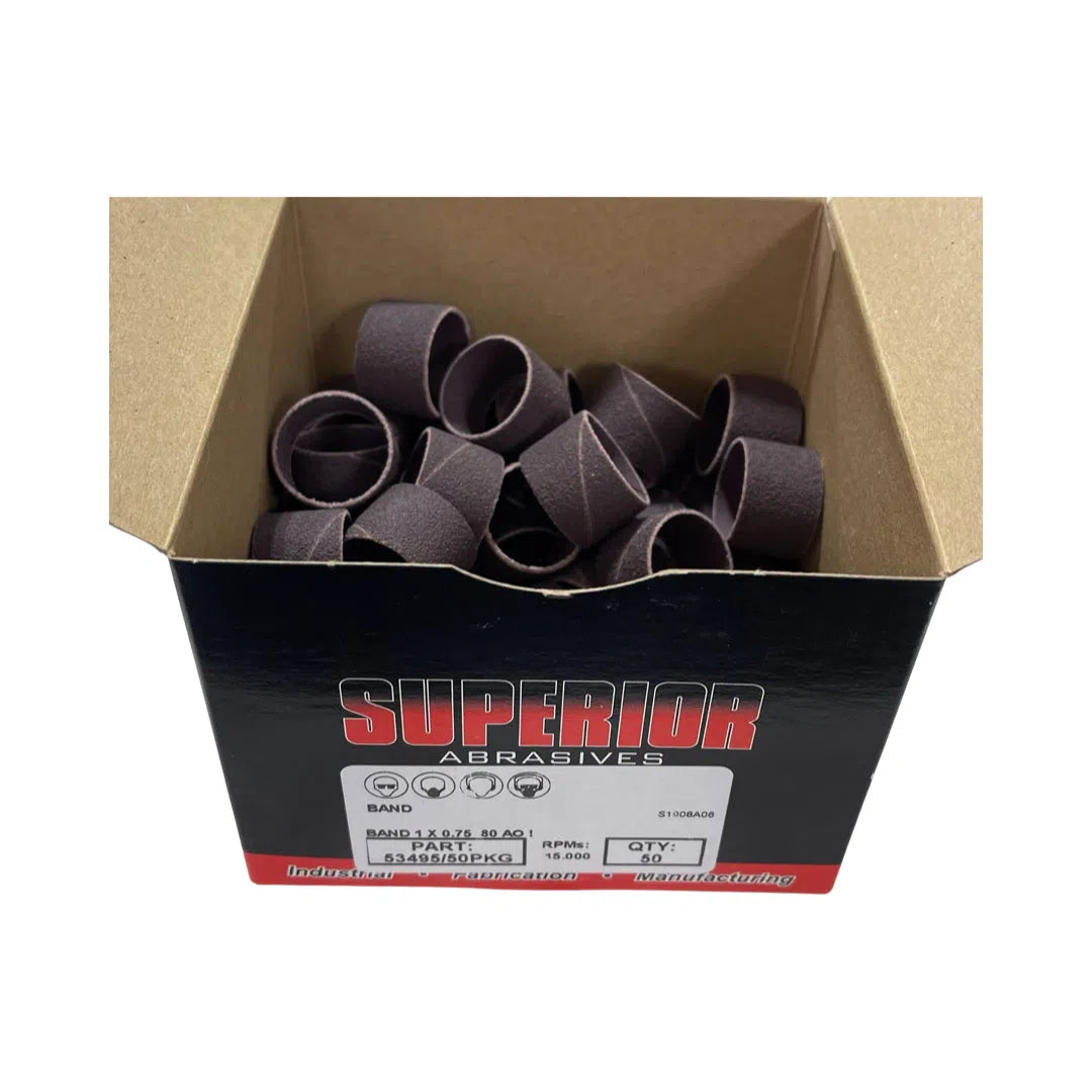Superior Abrasives 1" x 3/4" Abrasive Spiral Bands 80 Grit Aluminum Oxide 50pk