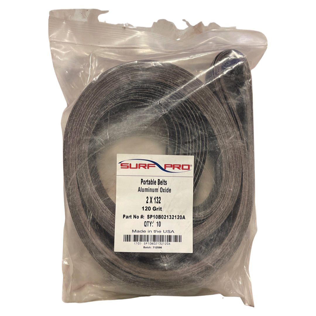 Surf-Pro 2" x 132" Portable Sanding Belts Aluminum Oxide 120 Grit USA Made 10pk