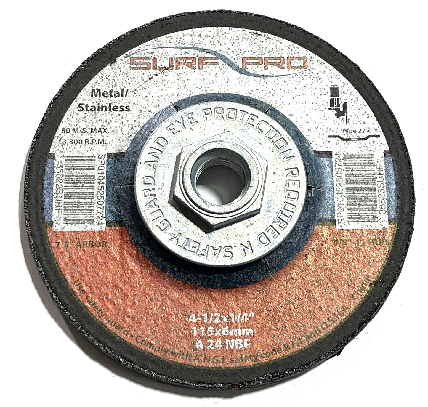 Surf-Pro 4-1/2" x 1/4" x 5/8-11 Depressed Center Metal Cut-Off Wheel 10 Pack