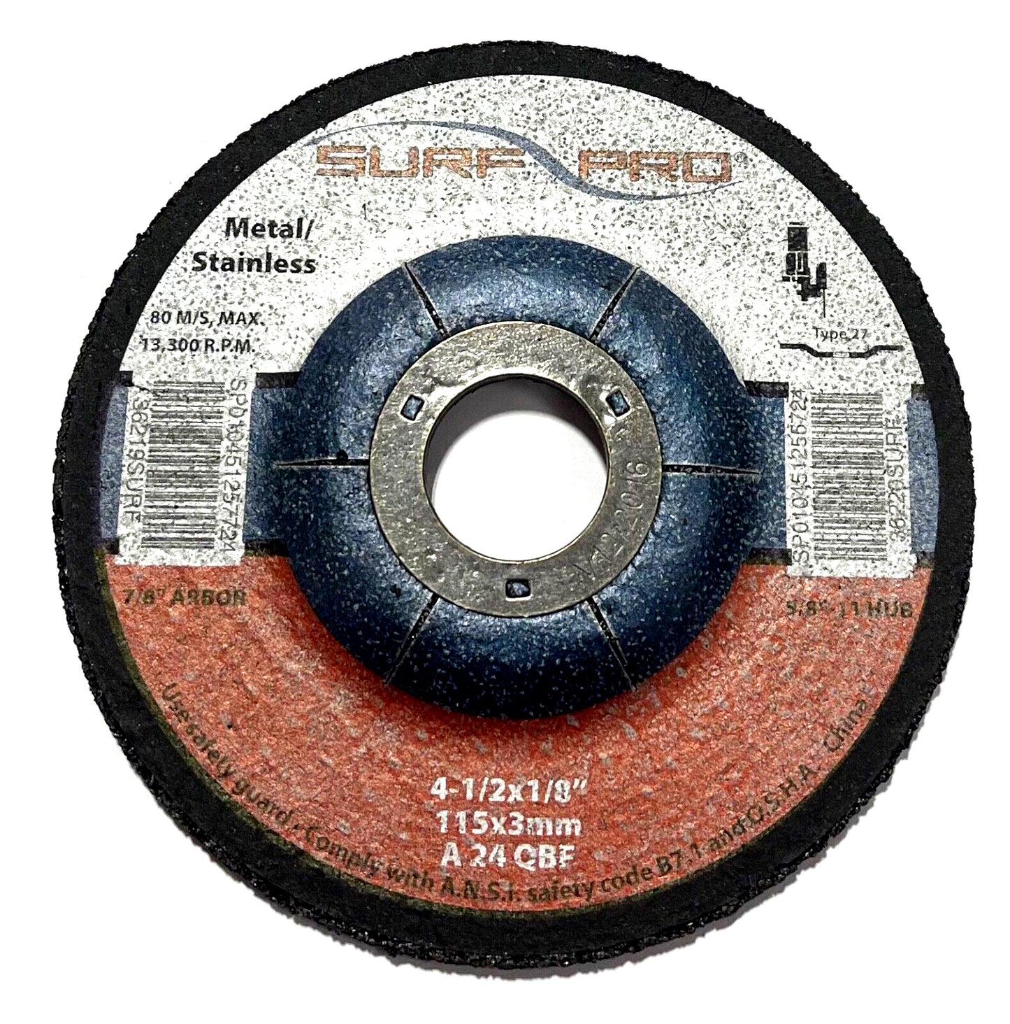Surf-Pro 4-1/2" x 1/8" x 7/8" Metal Cut Off Wheel Type 27 Aluminum Oxide 5 Pack
