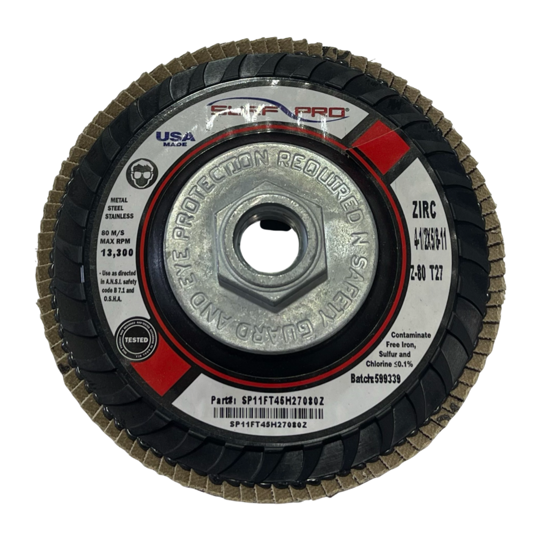 Surf-Pro 4-1/2" x 5/8-11 Flap Wheel Disc Zirconia Type 27 80 Grit 10pk USA