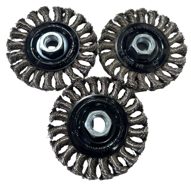 Surf-Pro 4" x 5/8-11 Radial Knotted Wheel Brush .020" Stainless Steel 3 Pack