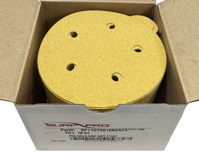 Surf-Pro 5" PSA Gold Sanding Disc 100 Grit 5 Holes 100 Pack