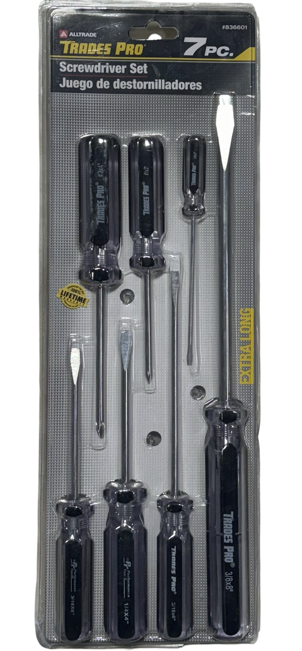 Trades Pro 7 Piece Screwdriver Set Extra Long Phillips Flat Head Drivers