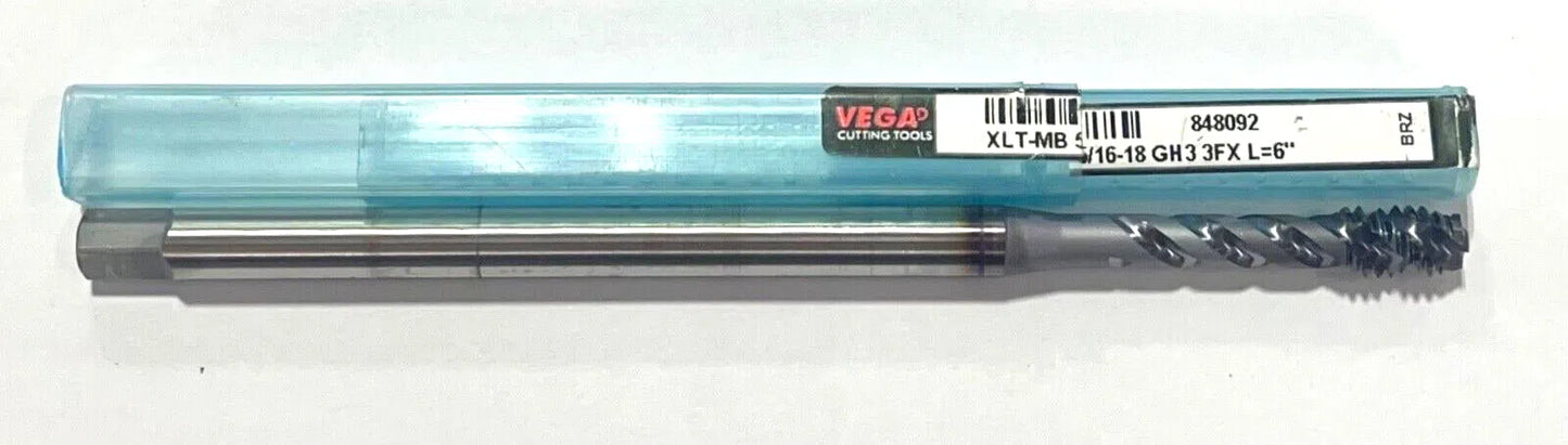 VEGA 5/16"-18 Tap HSS-PM Spiral Flute Modified Bottoming Tap TiCN Coating 6" OAL