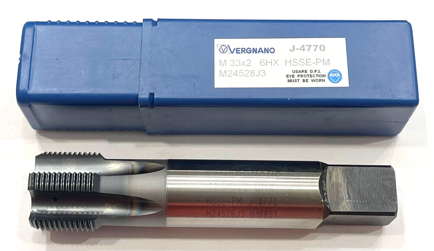Vergnano M33 x 2mm HSSE-PM Straight Flute Tap 6HX TiCN Coating 5 Flute