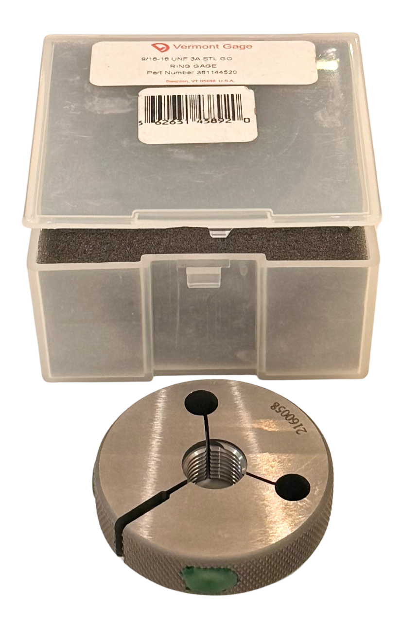 Vermont Gage 9/16"-18 UNF 3A Steel Go Ring Gage USA Made