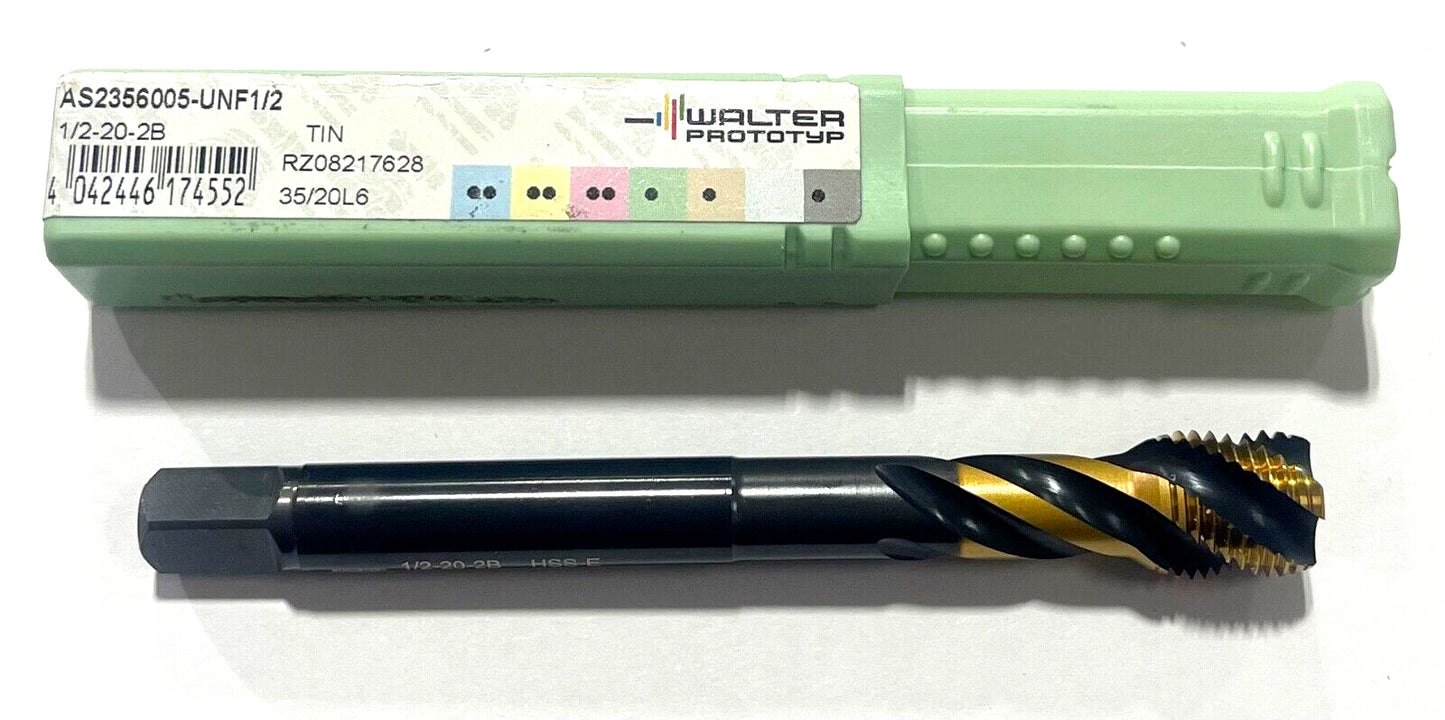 WALTER PROTOTYP 1/2"-20 Tap HSS Spiral Flute Semi-Bottoming TiN/VAP Coating 4FL