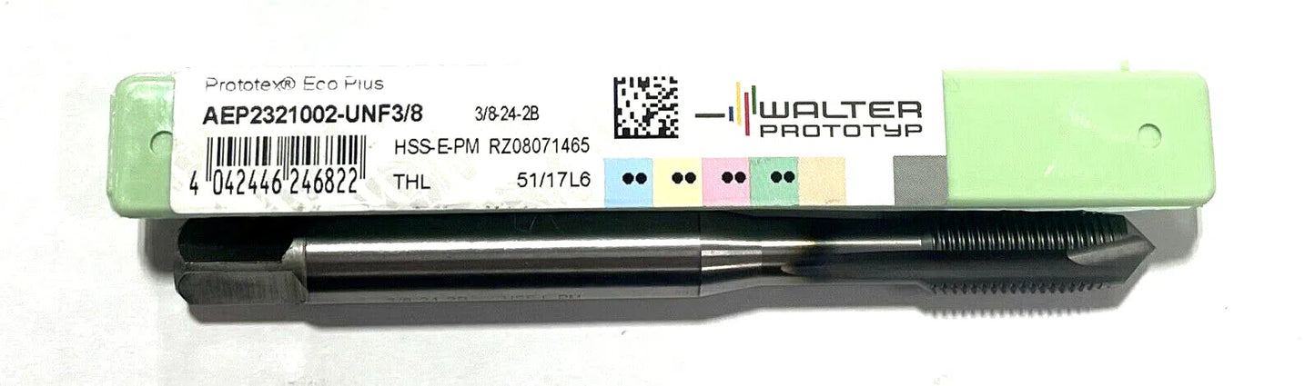 Walter 3/8-24UNF Tap HSS-E-PM Spiral Point Tap 3 Flute 2B