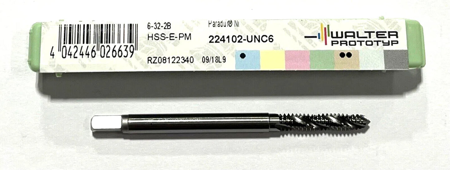Walter 6-32 HSS-E-PM Spiral Flute Tap 2B 3 Flute 5078183