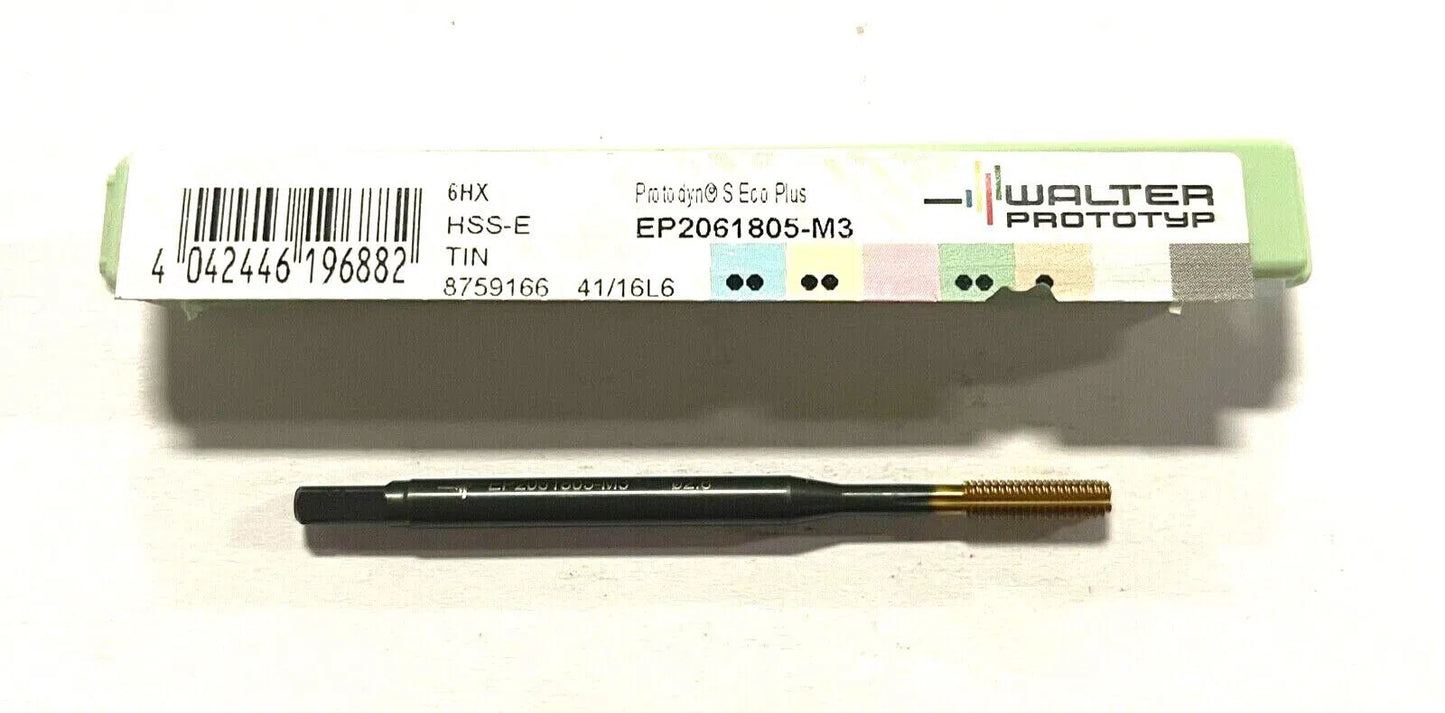 Walter M3 x 0.5mm Tap HSS-E Tin Coating Thread Former Tap 4 Flute 6HX