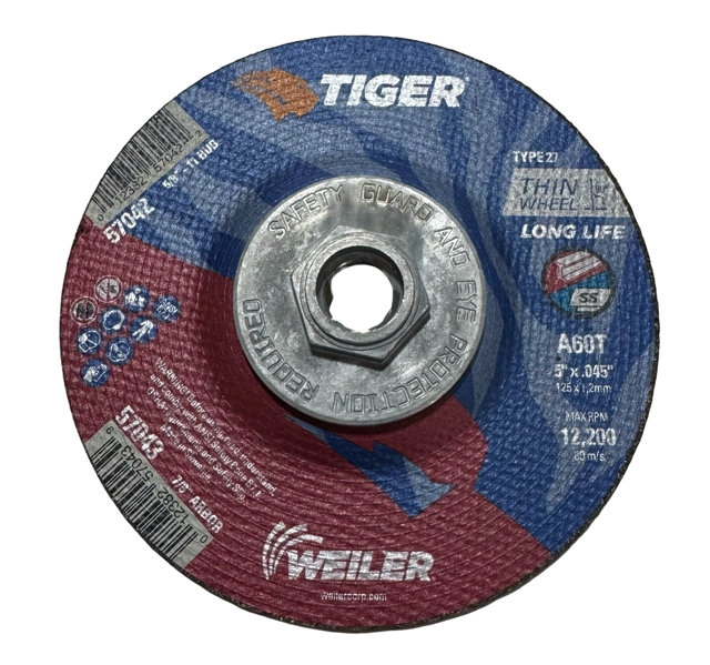 Weiler 5" x .045" x 5/8-11 Cut-Off Wheel T27 60 Grit Aluminum Oxide 5 Pack