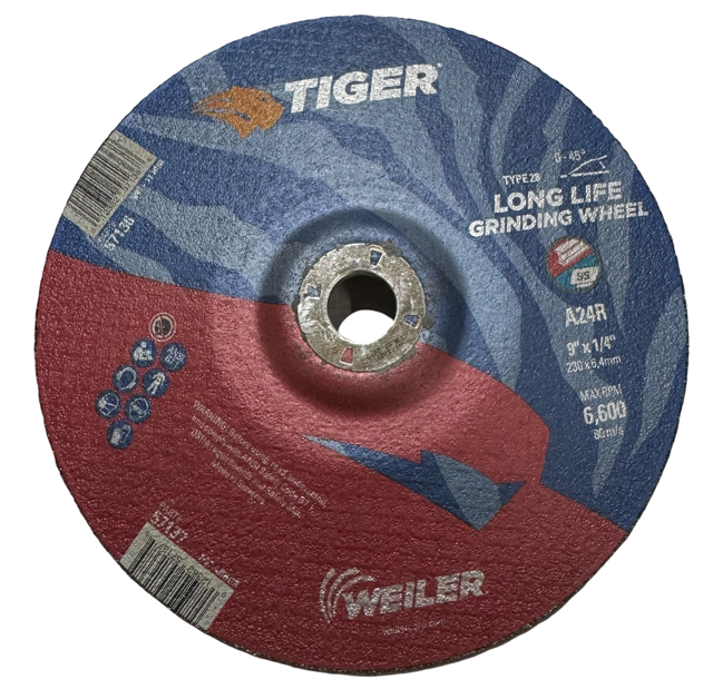 Weiler TIGER 9" x 1/4" x 7/8" Grinding Wheel Type 28 Aluminum Oxide