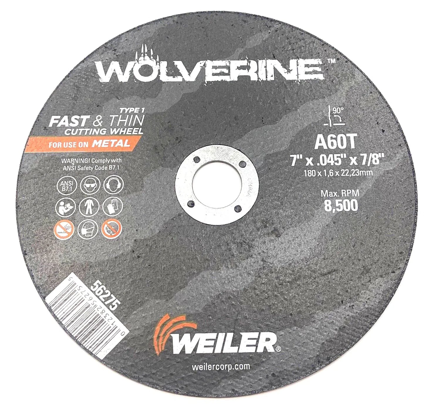 Weiler Wolverine 7" x .045" x 7/8" Metal Cut-Off Wheel Type 1 60 Grit 5 Pack