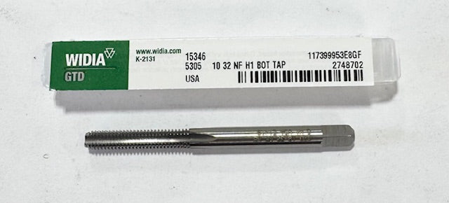 Widia 10-32 HSS Straight Flute Tap 4 Flute H1 Bottoming Tap USA