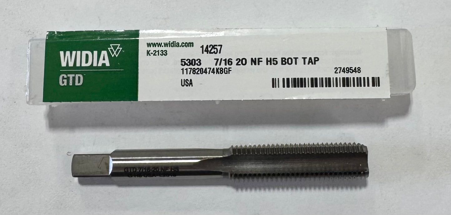 Widia 7/16"-20 HSS Straight Flute Tap 4 Flute Bottoming Tap USA Made