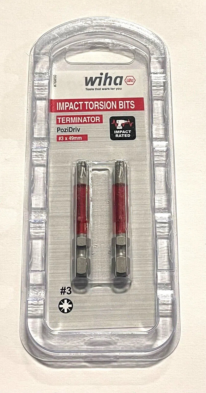 Wiha T30 x 49mm Terminator PoziDriv Impact Torsion Bits 1/4" Hex Drive 2 Pack