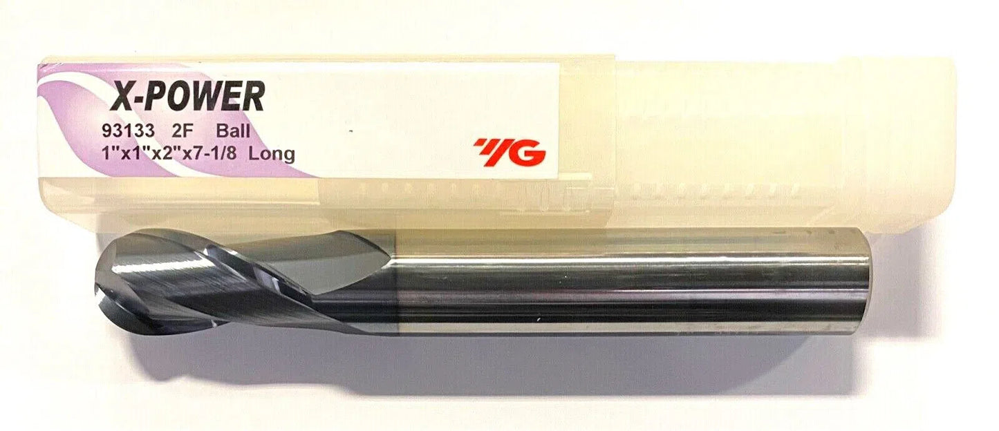 YG-1 Carbide End Mill 1" x 1" x 2" x 7-1/8" Ball Nosed X-Power TiAlN Long Length