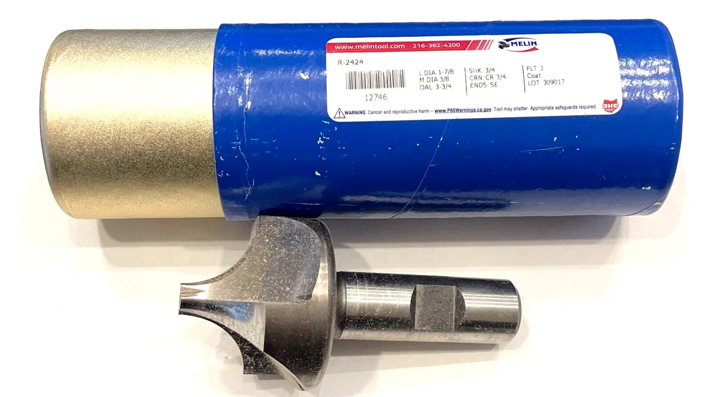 Melin 3/8" Cobalt Corner Rounding End Mill 3 Flute USA Made 12746