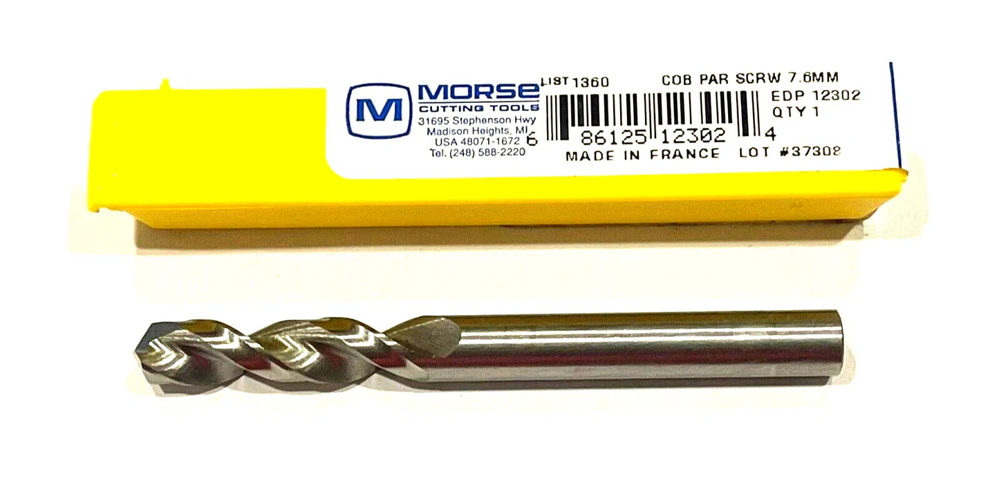 Morse 7.6mm Cobalt Screw Machine Drill High Performance Parabolic Flute Drill