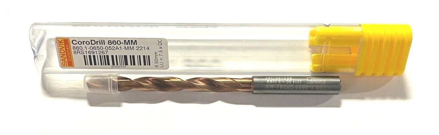 Sandvik 6.5mm Solid Carbide Drill 8xD PVD TiAlN Coating Coolant Thru 140Â° point