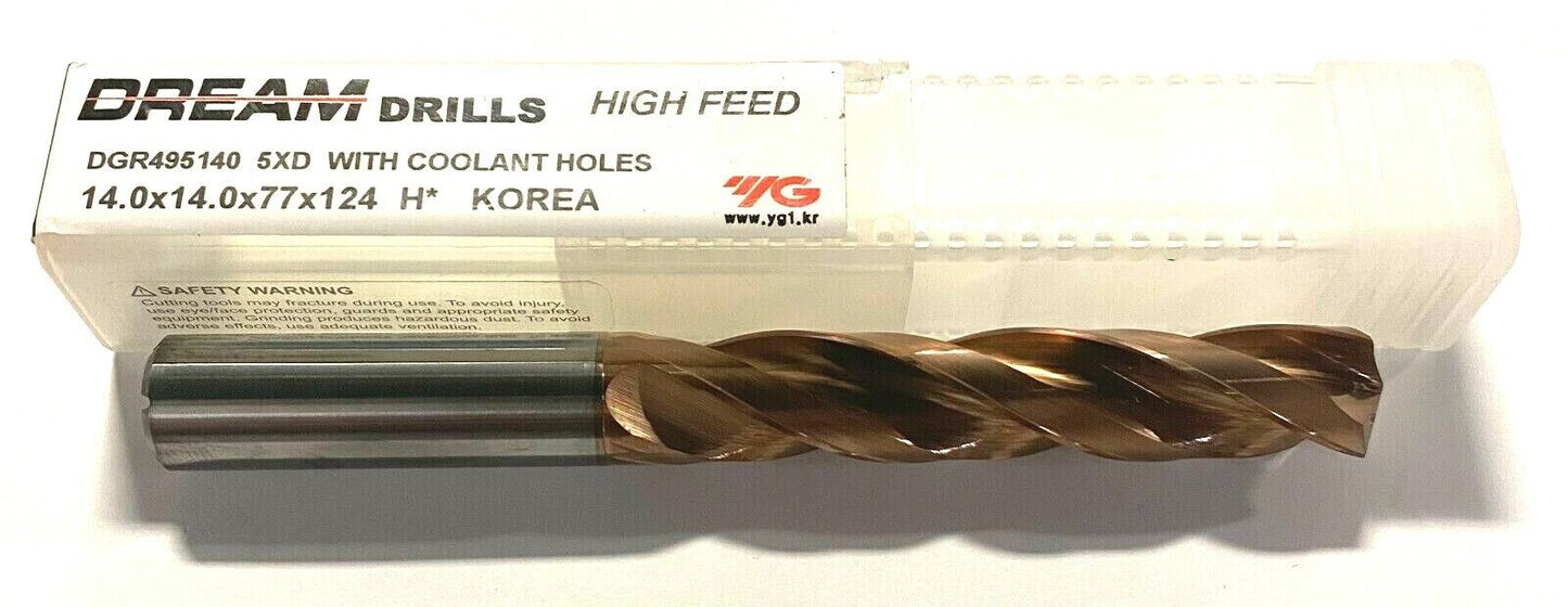 YG-1 14mm Solid Carbide Drill 5xD H-Coating Coolant Hole Dream Drill 140Â° 3FL