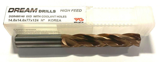 YG-1 14mm Solid Carbide Drill 5xD H-Coating Coolant Hole Dream Drill 140Â° 3FL