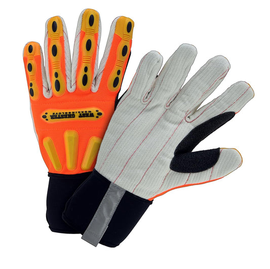 West Chester 86800 2XL R2 Corded Palm Rigger Glove Long Neoprene Cuff Hi-Viz Orange Size Large